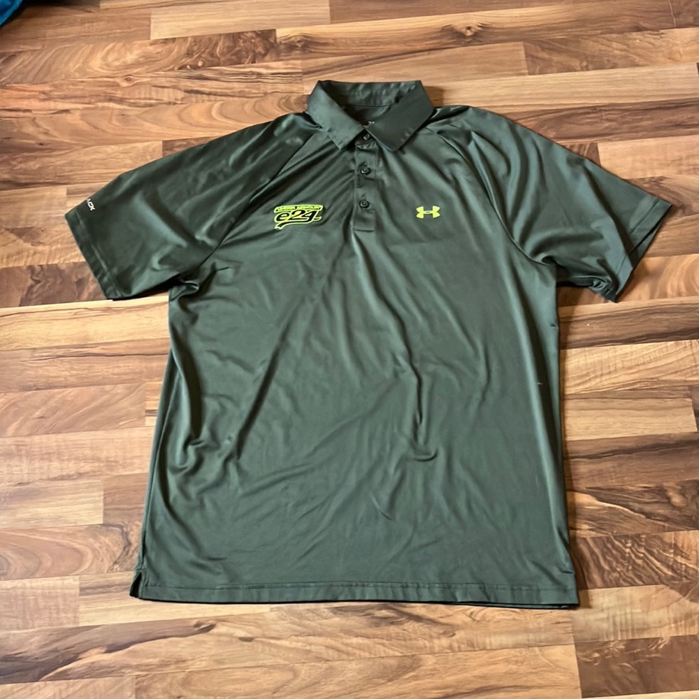 Men’s Green Under Armor Heat Gear Polo Short Sleeve Tee, Size XL